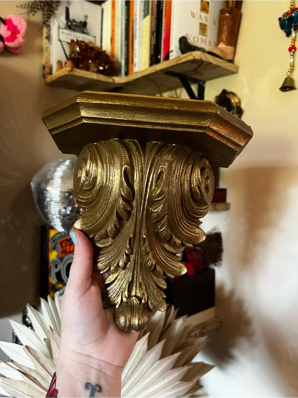 Two Gold Decorative Wall Corbel Shelves